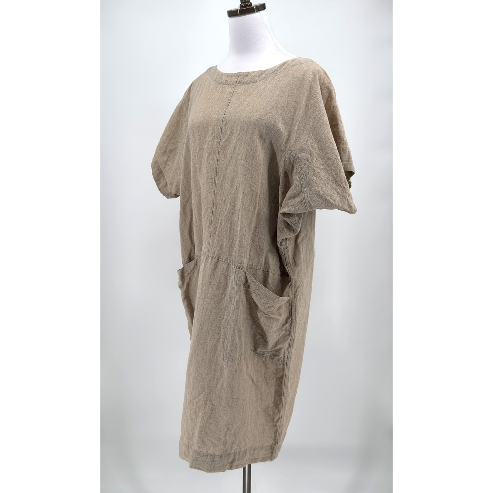 Vintage 80s Issey Miyake Plantation Beige Cotton Linen Lagenlook Dress Sz S - Picture 2 of 4